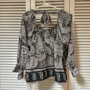 Cleobella Anna Blouse 100% Organic Cotton Boho Lightweight Long Sleeves Back Bow